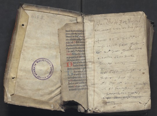 Front endleaf guard; inner side